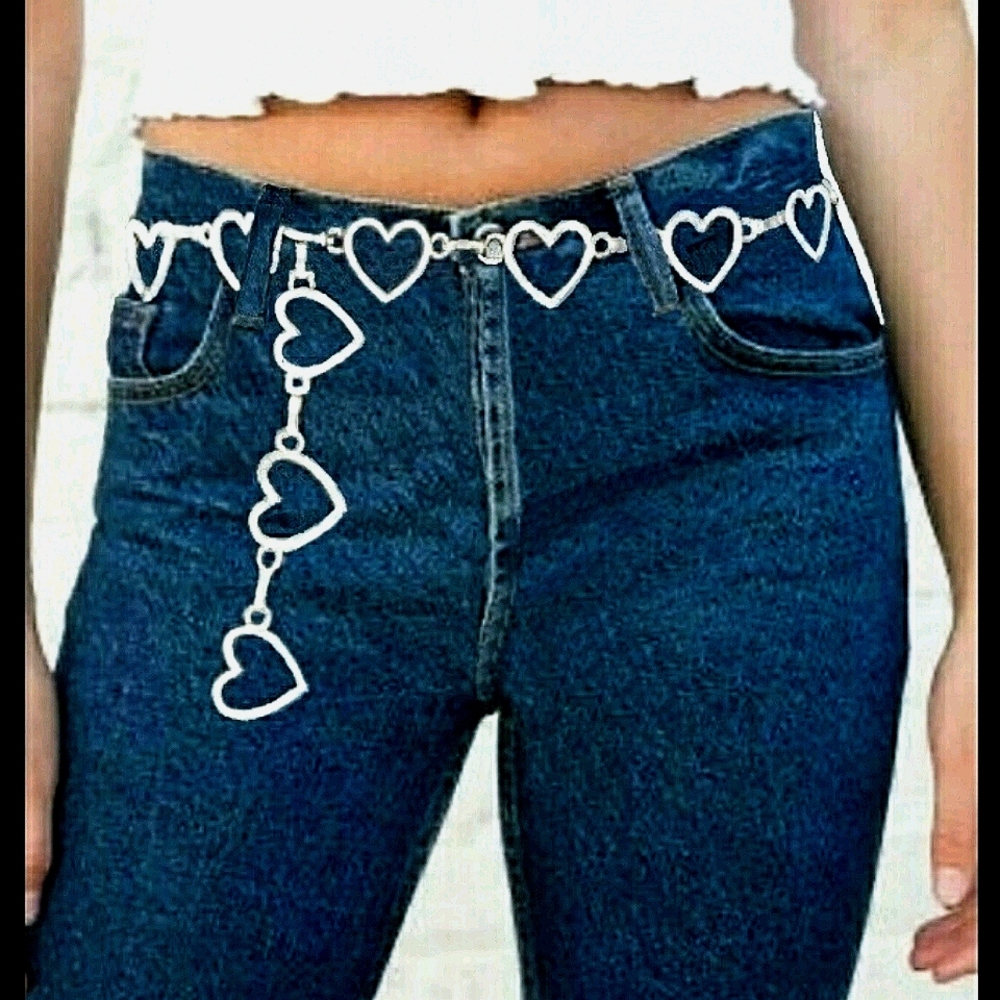 Vintage Silver Chained Hearts Belt 47"inch